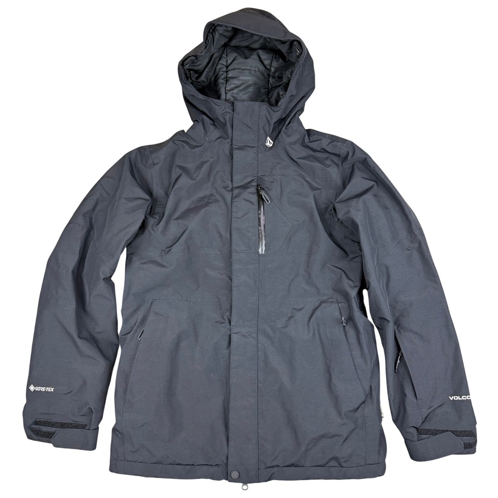 Volcom L Gore-Tex Snow Jacket Mens Small Black Hooded Waterproof Ski Snowboard